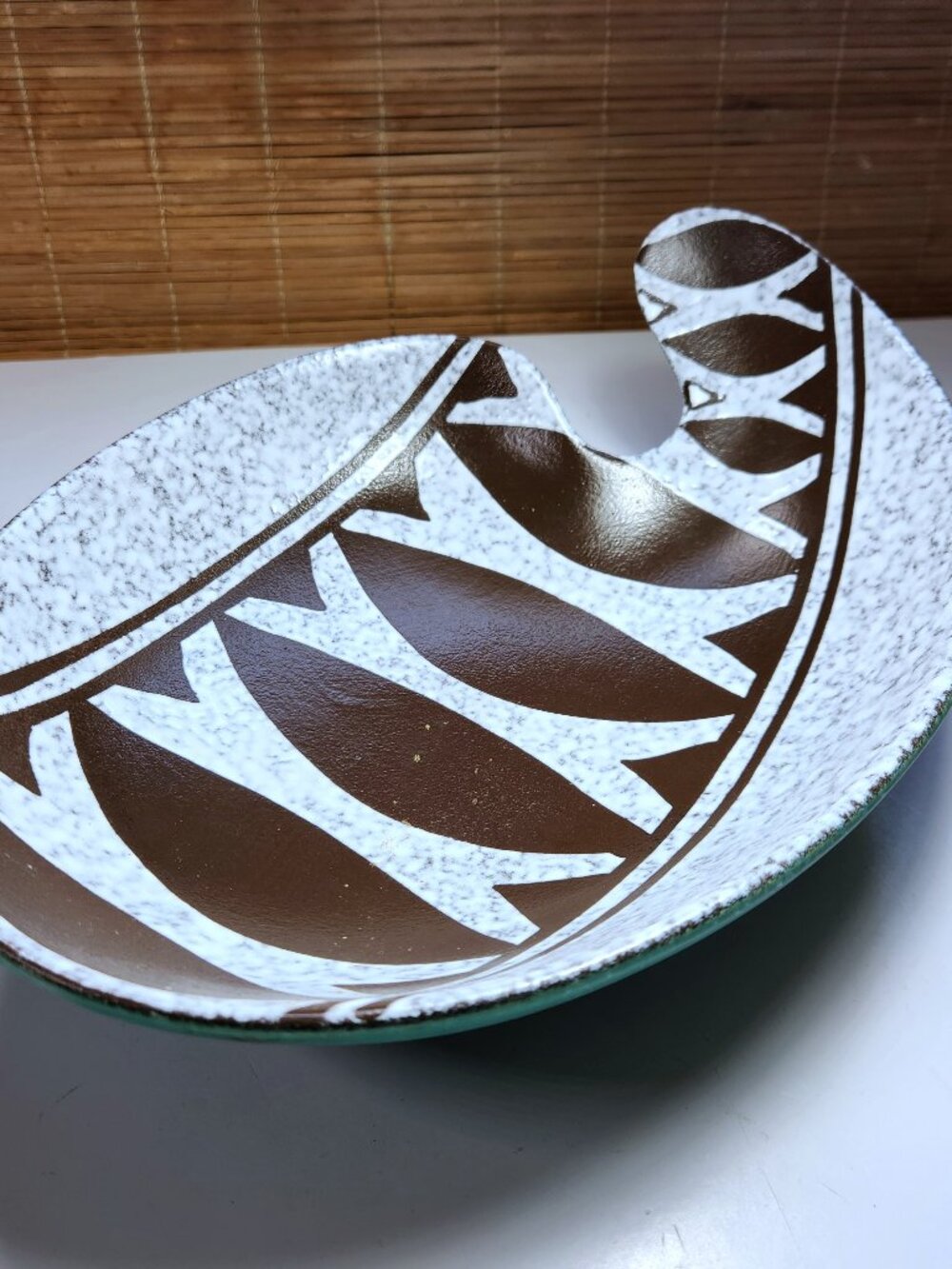 West German Pottery Platter Schmider 4161 Sgraffito Teal Blue MCM Centerpiece